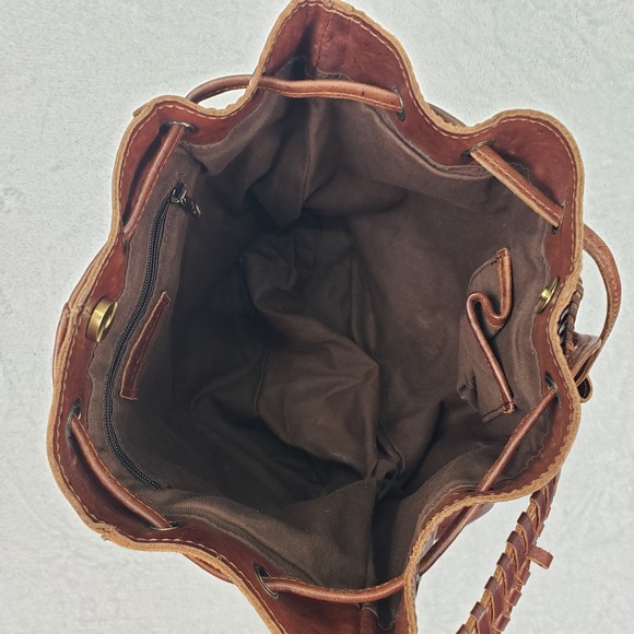 Sorpresa Leather Bucket Bag Drawstring Tassel Shoulder Bag Tote Brown Fringe - Picture 10 of 16